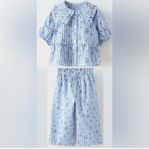 Girls Blue Striped top and pants Set